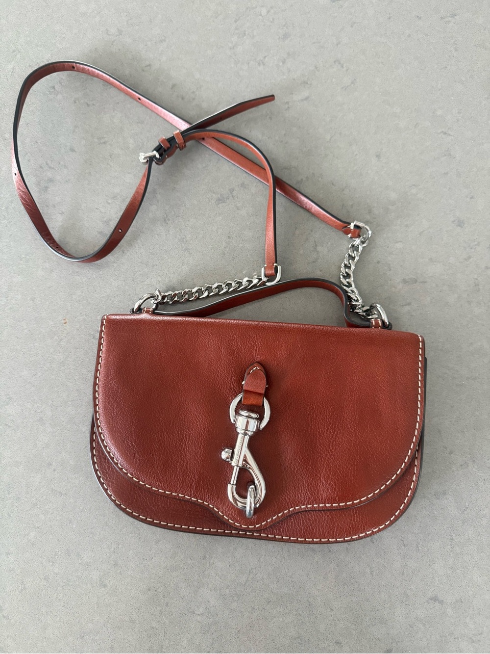 Rebecca Minkoff Chestnut Leather Small Scout Crossbody with Silver Hardware